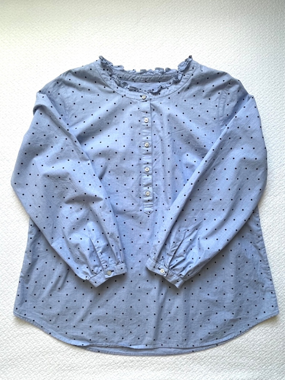 Talbots Plus Women's Polka Dot Top Blouse Long Sleeve Tunic Blue Size 1X Cotton